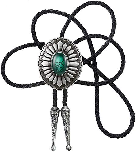 STARBRILLIANT Western Cowboy Krawatte Für Herren Indianer Bolo Krawatte Schwarz Handarbeit Rodeo Texas Krawatte Mit Naturstein（green 3） von STARBRILLIANT