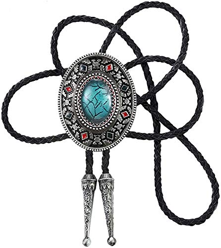 STARBRILLIANT Western Cowboy Krawatte Für Herren Indianer Bolo Krawatte Schwarz Handarbeit Rodeo Texas Krawatte Mit Naturstein（green 4） von STARBRILLIANT