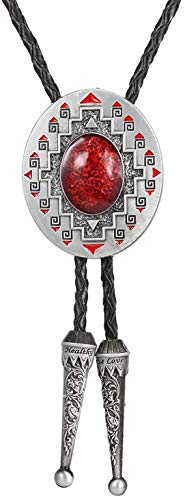 STARBRILLIANT Western Cowboy Krawatte Für Herren Indianer Bolo Krawatte Schwarz Handarbeit Rodeo Texas Krawatte Mit Naturstein（red 2） von STARBRILLIANT