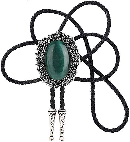 STARBRILLIANT Western Cowboy Bolo Krawatte Für Herren Indianer Schwarz Handarbeit Rodeo Texas Krawatte Mit Naturstein（green 1） von STARBRILLIANT