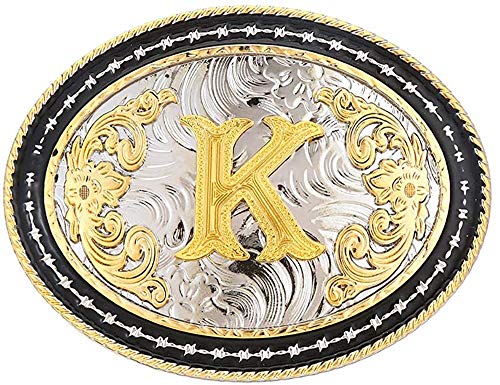 STARBRILLIANT Western-Gürtelschnalle Für Herren, Große Cowboy-Initialen-Gürtelschnalle, CowB0y Rodeo-Gürtelschnalle, Gold Mit Buchstaben A-Z(K) von STARBRILLIANT