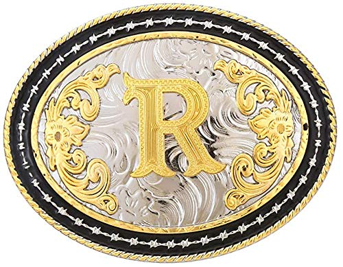 STARBRILLIANT Western-Gürtelschnalle Für Herren, Große Cowboy-Initialen-Gürtelschnalle, CowB0y Rodeo-Gürtelschnalle, Gold Mit Buchstaben A-Z(R) von STARBRILLIANT