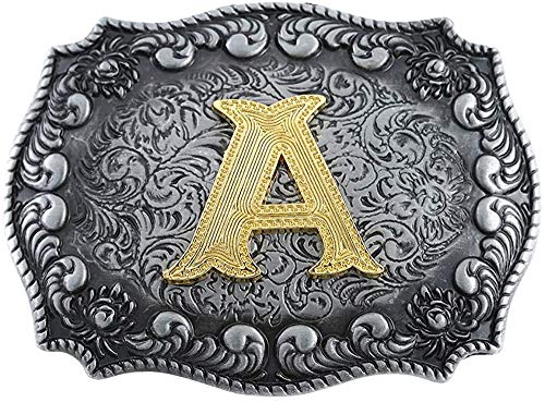 STARBRILLIANT Western-Gürtelschnallen Für Herren Von A Bis Z, Anfangsbuchstaben, Cowboy-Gürtelschnallen Mit Wolken-Rollrand, Schwarz Grau(A) von STARBRILLIANT