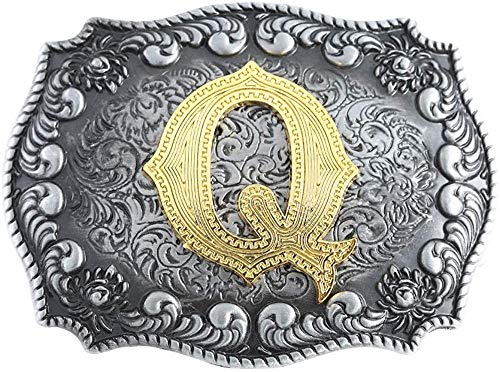 STARBRILLIANT Western-Gürtelschnallen Für Herren Von A Bis Z, Anfangsbuchstaben, Cowboy-Gürtelschnallen Mit Wolken-Rollrand, Schwarz Grau(Q) von STARBRILLIANT