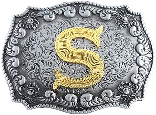 STARBRILLIANT Western-Gürtelschnallen Für Herren Von A Bis Z, Anfangsbuchstaben, Cowboy-Gürtelschnallen Mit Wolken-Rollrand, Schwarz Grau(S) von STARBRILLIANT