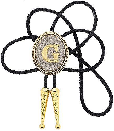 TARBRILLIANT Bolo-Krawatte Im Vintage-Stil, Buchstabe A Bis Z, Mit Rindsleder-Seil, Oval, Goldfarben Iniziale (G) von STARBRILLIANT