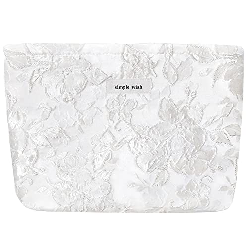 STARDW Blumen-Kosmetiktaschen, Make-up-Taschen für Damen und Mädchen, Reise-Make-up-Tasche, großes Fassungsvermögen, Weiß, Ästhetische Make-up-Tasche mit großem Fassungsvermögen von STARDW