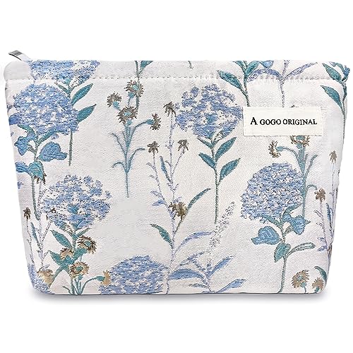 STARDW Kosmetiktasche mit Blumenmotiv für Damen und Mädchen, Reise-Make-up-Tasche, große Kapazität, Canvas-Make-up-Tasche, Make-up-Organizer-Tasche mit Reißverschluss, Pusteblume blau, Große Kapazität von STARDW