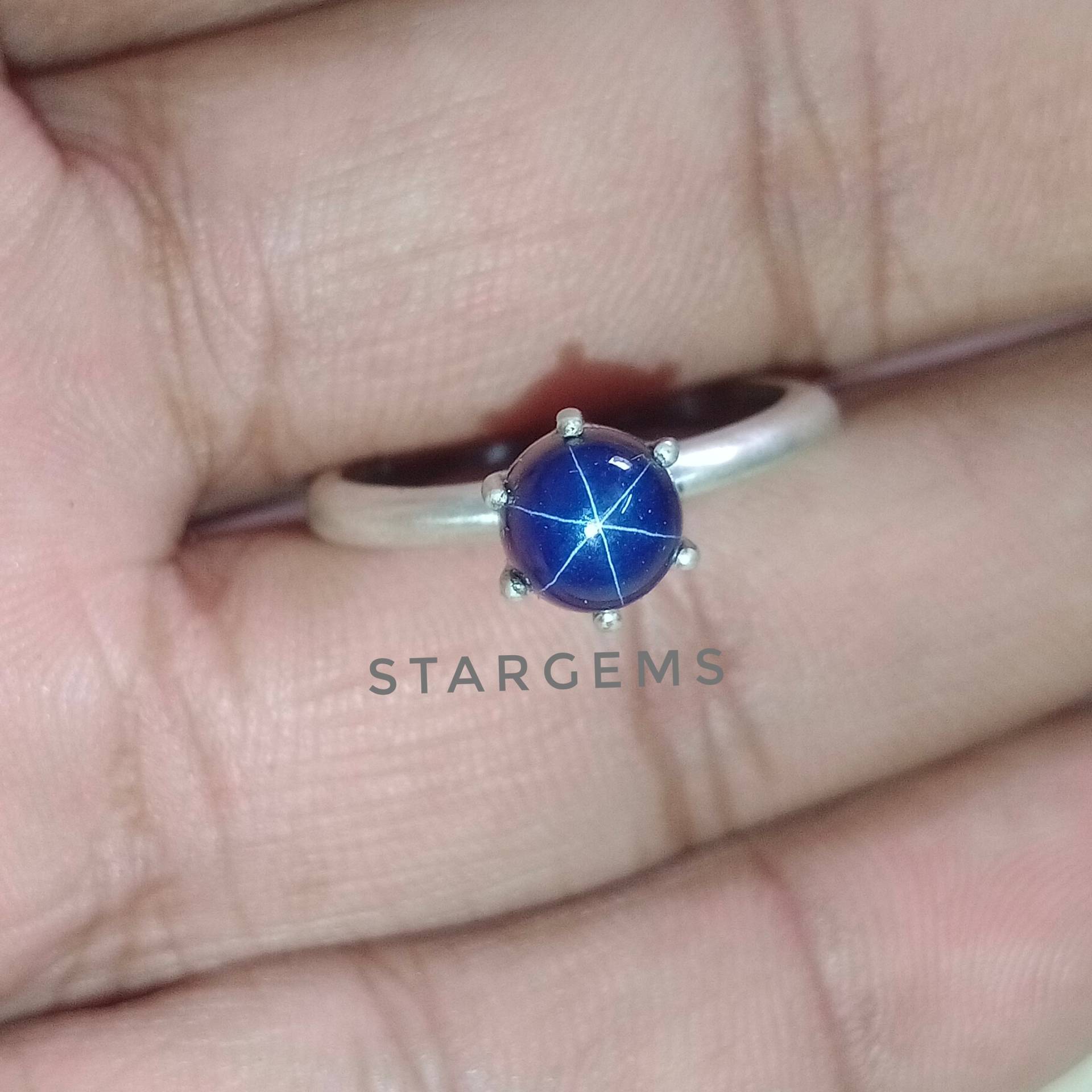 925 Sterling Silber Ring, Echter Blauer Lindy Sternring, Damen Saphir Täglicher Verschleißring, Jubiläumsring, Versprechensring von STARGEMSJEWELS