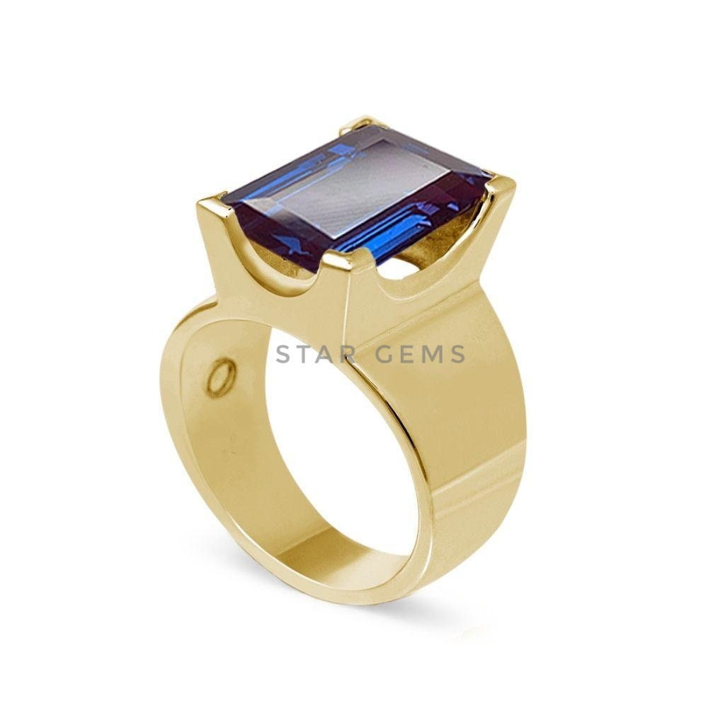 Blauer Saphir Herrenring 14K Vergoldeter Silberring Statement Ring September Geburtsstein Ehering Jahrestag Geschenk Papa & Bruder von STARGEMSJEWELS