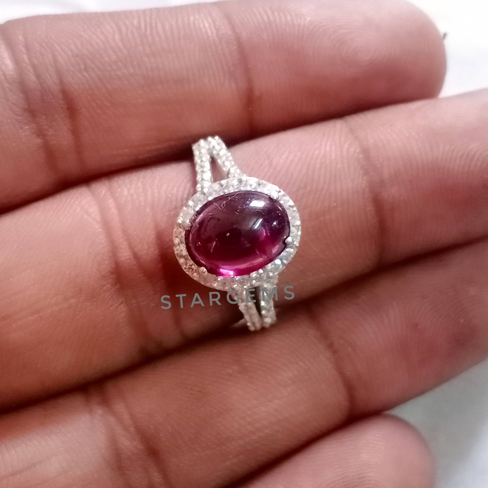 Rhodolith Granat Ring Für Frauen Hochzeit Verlobungsring, 925 Sterling Silber, Rosa Cabochon Ring, Versprechen Ringe, Bestes Geschenk Sie von STARGEMSJEWELS