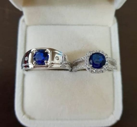 Aaa + Qualitäts Tansanit Lab-Edelstein Ring, 925 Sterling Silber Blau Paar Hochzeit Versprechen Geschenke Personalisieren von STARGEMSJEWELS