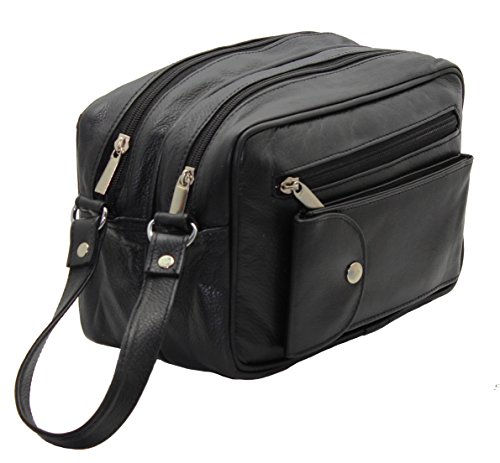 STARHIDE Herren Echtleder Waschbeutel Reisetasche Wochenendtasche Übernachtungstasche Turntasche Toilettenbeutel (Schwarz) - 515 von STARHIDE