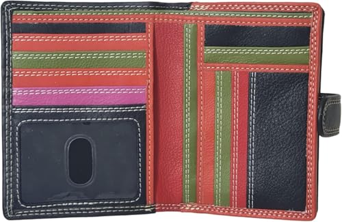 STARHIDE Mehrfarbige Damen-Geldbörse, RFID-blockierend, kompakte Geldbörse mit extra Kartenkapazität, weiches Echtleder, mittlere Geldbörse mit umlaufendem Münzfach mit Reißverschluss, 5535, Schwarz von STARHIDE