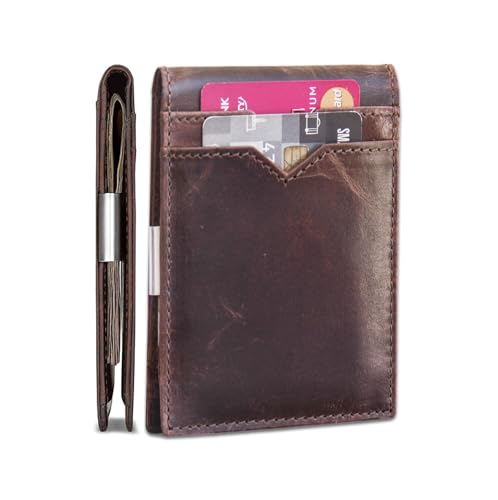 STARHIDE Minimalistische schlanke Geldbörse für Herren mit Geldklammer und RFID-Blockierung, ultradünne Vordertasche, Bifold Kreditkartenhalter, in Geschenkbox (Brown Crunch), Brown Crunch, 9cm x von STARHIDE