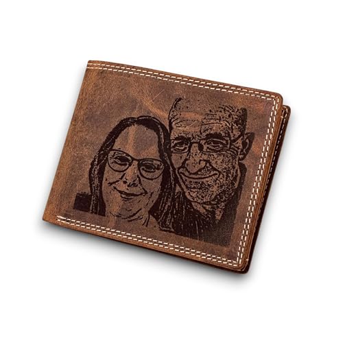 STARHIDE Personalisierte RFID-blockierende Geldbörse für Männer – echtes Leder im Used-Look – individuelles Geschenk für Vater, Freund oder Ehemann, Braun Fotogravur, Lang, Retro von STARHIDE