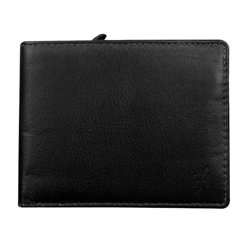 StarHide, Herren-Portemonnaie, hochwertig, aus weichem Leder, mit Sichtfenster für Ausweis, Kreditkartenfach, Münzfach, 110 Schwarz schwarz von STARHIDE