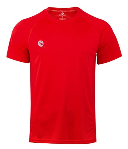 Herren Sport Shirt Fitness T-Shirt Reflect, Kurzarm Funktionsshirt, Atmungsaktiv Schnelltrocknendes Trainingsshirt - Rot - L von STARK SOUL