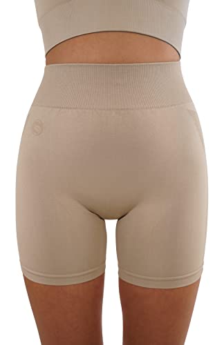 STARK SOUL® Kurze Sport Leggings Damen, Seamless, Opaque, Fitnessshort, Farbe: Beige, Größe: L von STARK SOUL