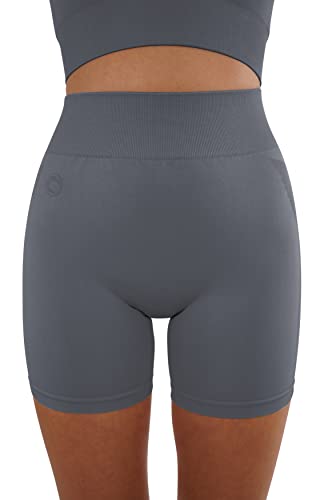 STARK SOUL® Kurze Sport Leggings Damen, Seamless, Opaque, Fitnessshort, Farbe: Grau, Größe: L von STARK SOUL