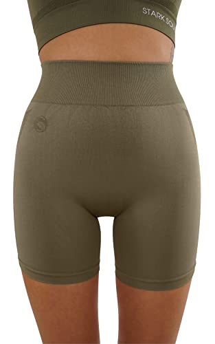 STARK SOUL® Kurze Sport Leggings Damen, Seamless, Opaque, Fitnessshort, Farbe: Olive, Größe: XS von STARK SOUL