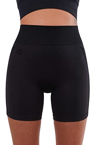 STARK SOUL® Kurze Sport Leggings Damen, Seamless, Opaque, Fitnessshort, Farbe: Schwarz, Größe: L von STARK SOUL