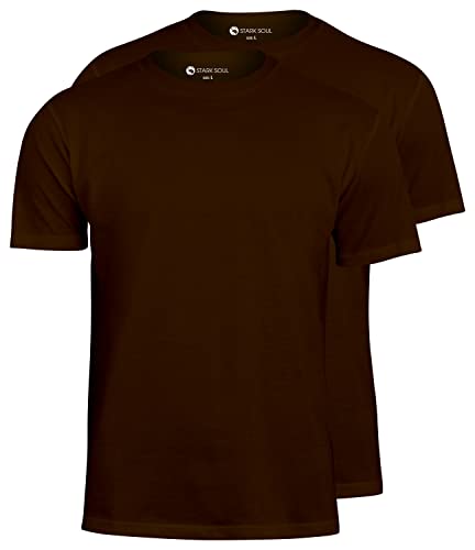 STARK SOUL® T-Shirt 2er Pack, Baumwolle, Rundhalsschnitt | Braun | Größe L von STARK SOUL