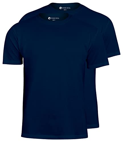 STARK SOUL® T-Shirt 2er Pack, Baumwolle, Rundhalsschnitt | Marineblau | Größe L von STARK SOUL