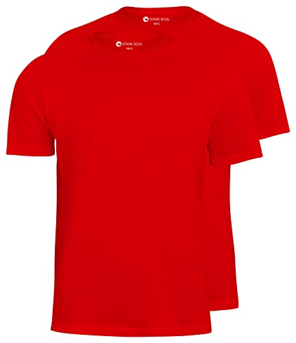 STARK SOUL® T-Shirt 2er Pack, Baumwolle, Rundhalsschnitt | Rot | Größe L von STARK SOUL