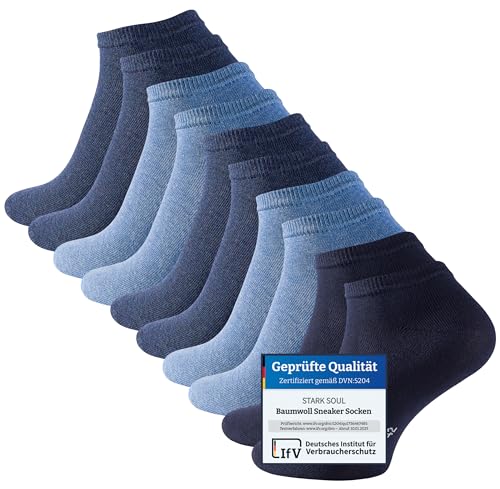 STARK SOUL 10 Paar Essentials Sneaker Socken, Baumwolle, Blautöne, Gr. 35-38 von STARK SOUL