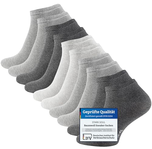 STARK SOUL 10 Paar Essentials Sneaker Socken, Baumwolle, Grautöne, Gr. 43-46 von STARK SOUL