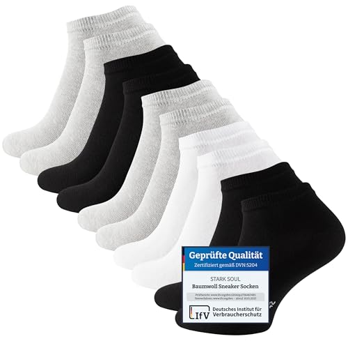 STARK SOUL 10 Paar Essentials Sneaker Socken, Baumwolle, schwarz weiss grau, Gr. 35-38 von STARK SOUL