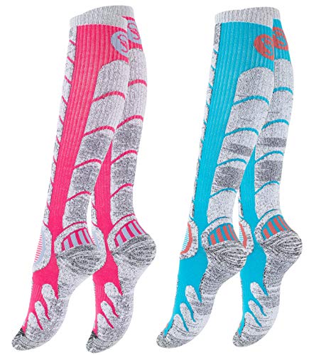 STARK SOUL 2 Paar Ski & Snowboard Socken mit Spezialpolsterung für Damen und Herren | Farbe: Pink/Türkis, Größe: 35-38 von STARK SOUL