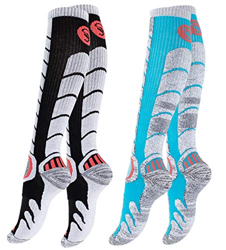 STARK SOUL 2 Paar Ski & Snowboard Socken mit Spezialpolsterung für Damen und Herren | Farbe: Schwarz/Türkis, Größe: 39-42 von STARK SOUL