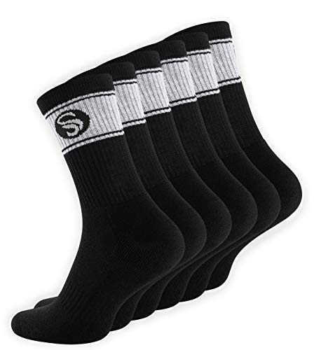 STARK SOUL 6 Paar Sportsocken im RETRO Design - Crew Socks in Bester Qualität, Tennissocken aus feinster Baumwolle, Schwarz 39-42 von STARK SOUL