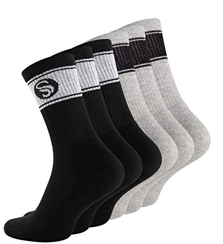 STARK SOUL 6 Paar Sportsocken im RETRO Design - Crew Socks in Bester Qualität, Tennissocken aus feinster Baumwolle, Schwarz & grau 39-42 von STARK SOUL