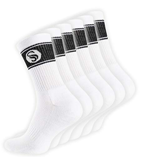 STARK SOUL 6 Paar Sportsocken im RETRO Design - Crew Socks in Bester Qualität, Tennissocken aus feinster Baumwolle, Weiss 39-42 von STARK SOUL