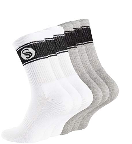 STARK SOUL 6 Paar Sportsocken im RETRO Design - Crew Socks in Bester Qualität, Tennissocken aus feinster Baumwolle, weiss & grau 39-42 von STARK SOUL
