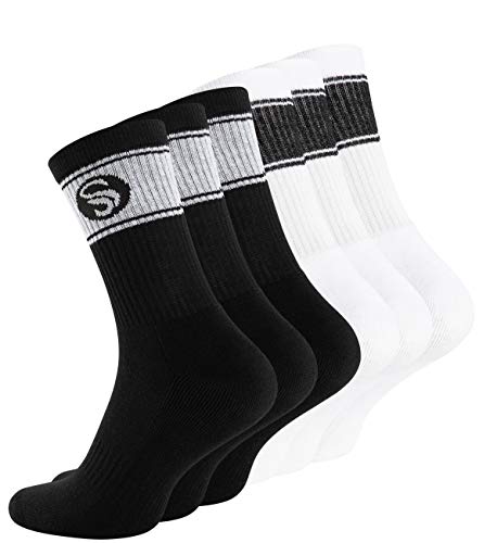 STARK SOUL 6 Paar Sportsocken im RETRO Design - Crew Socks in Bester Qualität, Tennissocken aus feinster Baumwolle, weiss & schwarz 39-42 von STARK SOUL