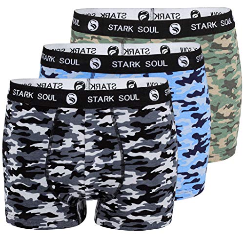 STARK SOUL Boxershorts Herren Camouflage 3'er Pack, Retroshorts, Hipster, Unterhosen, Boxer (L, Camouflage Schwarz-Grün-Blau) von STARK SOUL