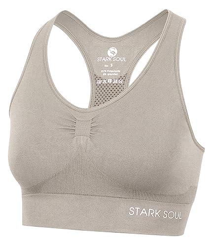 STARK SOUL Bra Light Support - Sport BH doppellagig für Damen - beige - Größe L von STARK SOUL