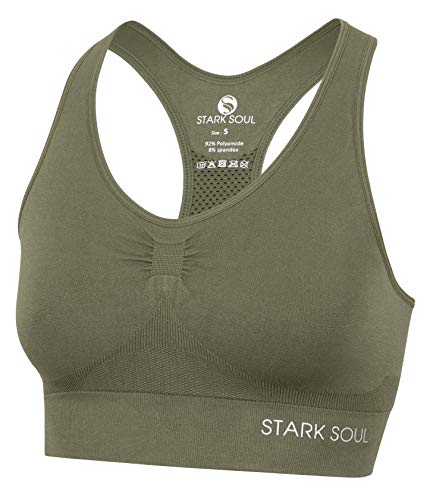 STARK SOUL Bra Light Support - Sport BH doppellagig für Damen - Khaki - Größe XL von STARK SOUL