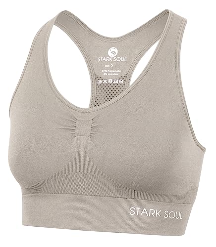 STARK SOUL Bra Light Support - Sport BH doppellagig für Damen - beige - Größe XL von STARK SOUL