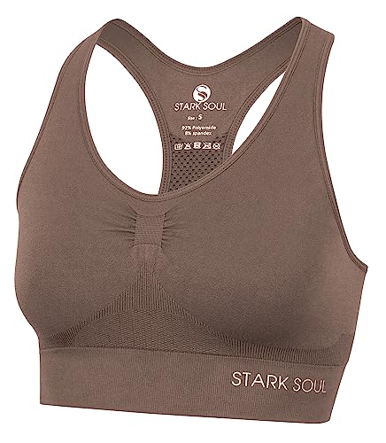 STARK SOUL Bra Light Support - Sport BH doppellagig für Damen - deep Taupe - Größe L von STARK SOUL