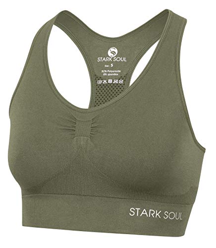 STARK SOUL Bra Light Support - Sport BH doppellagig für Damen - Khaki - Größe S von STARK SOUL