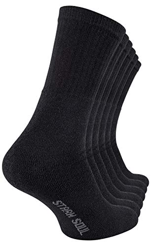 STARK SOUL Crew Socks-Essentials, Tennissocken, Freizeitsocken, Baumwolle, Schwarz, Weiss, Grau Meliert, 6 Paar - Schwarz, 39-42 von STARK SOUL