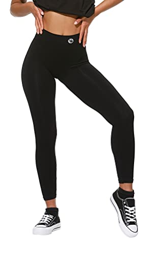 STARK SOUL Damen Leggings Ribbed, Blickdicht, Fittness-Leggings gerippt | Schwarz | Größe: M-L von STARK SOUL