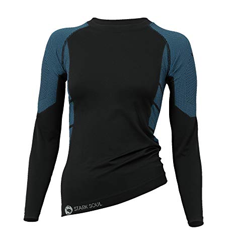STARK SOUL Damen Seamless Ski Funktionswäsche, Outdoor Unterwäsche (L/XL Hemd schwarz/blau) von STARK SOUL