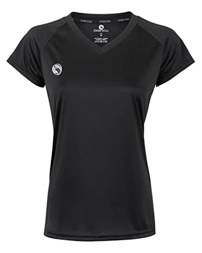 STARK SOUL Damen Sport Shirt Fitness T-Shirt vital, Kurzarm Funktionsshirt, Atmungsaktiv Schnelltrocknendes Trainingsshirt - Schwarz - M von STARK SOUL