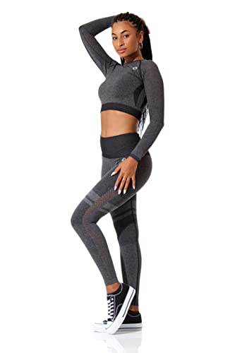 STARK SOUL Fitness Set - Crop-Top Longsleeve und Sport Leggings High Waist | Farbe: Schwarz-Melange, Größe: M STARK SOUL Fitness Set - Crop-Top Longsleeve und Sport Leggings High Waist | Farbe: Schwarz-Melange, Größe: M von STARK SOUL